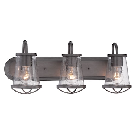 Designers Fountain Darby 24in 3-Light Weathered Iron Industrial Indoor Wall Sconce with Clear Glass Shades 87003-WI
